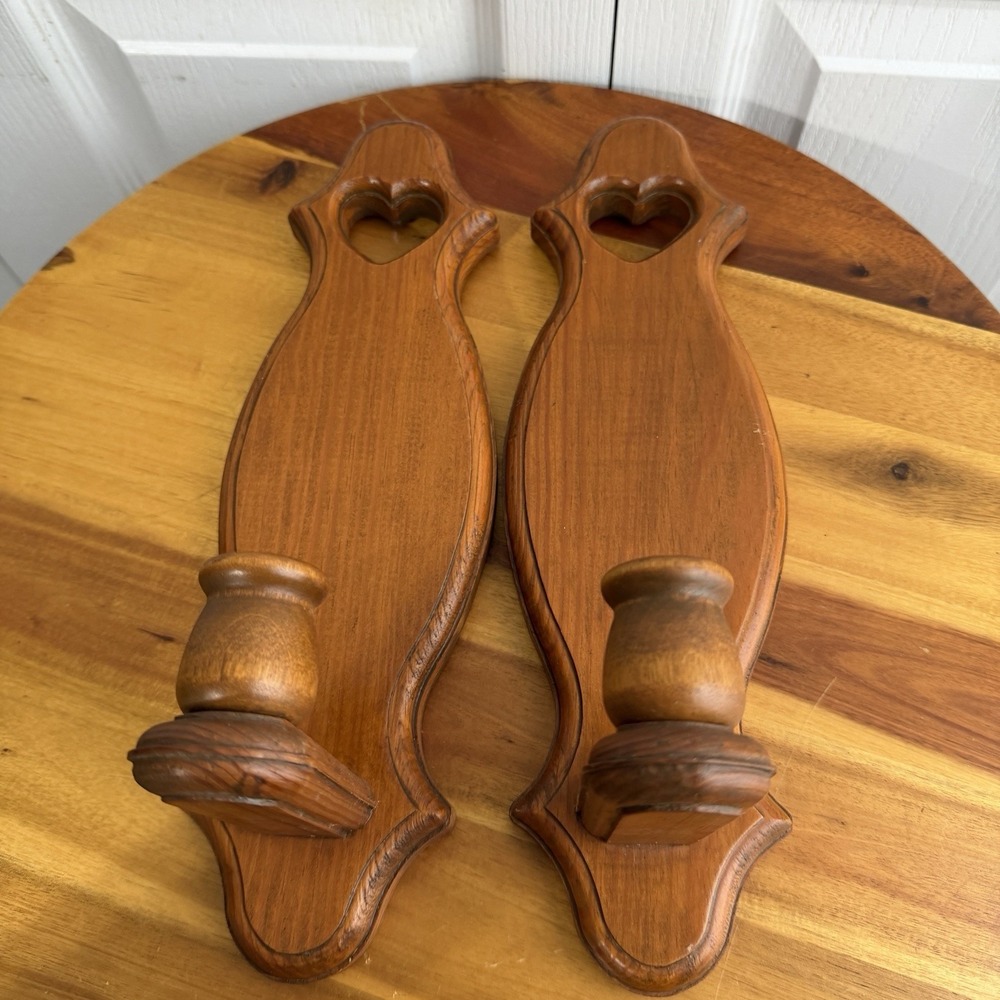 Wood Heart Candle holder Wall Sconces Set Of 2 Cottage Vintage Rustic Farmhouse